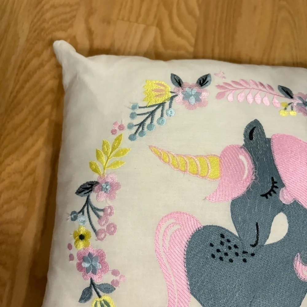 Urban Habitat Unicorn Embroidered Throw Pillow Pink Square Kids Room